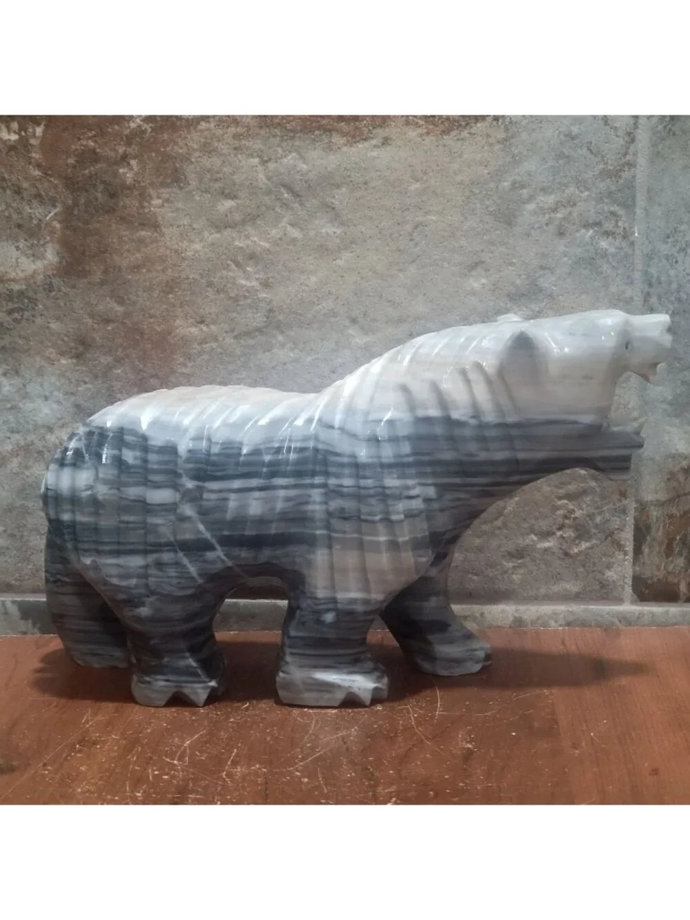 Large Hand Carved Stone Bear Sculpture Roaring Marble Onyx Heavy Figurine